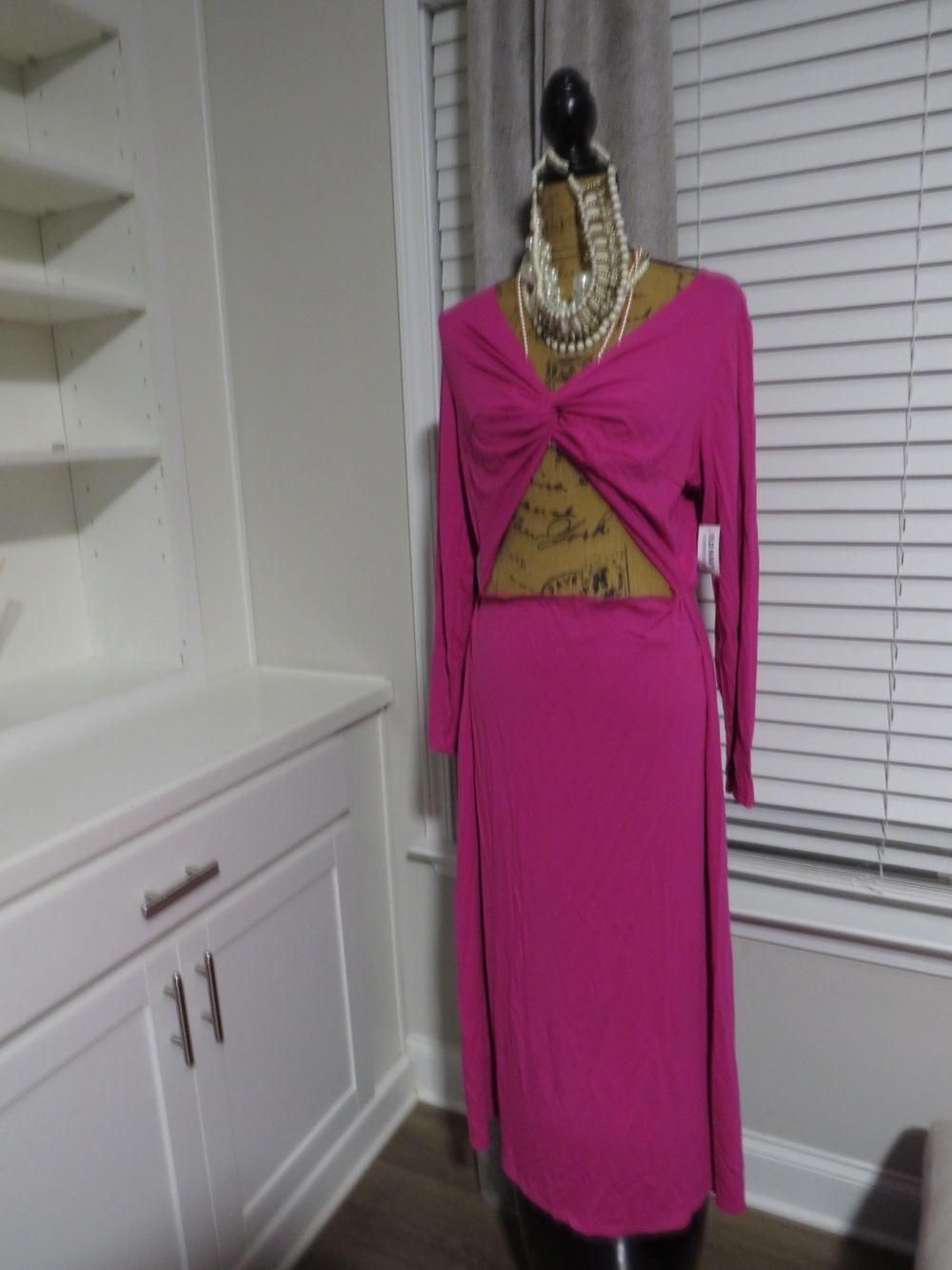 Old Navy Fuchsia Long-Sleeve Twist Front Cutout Maxi Dress